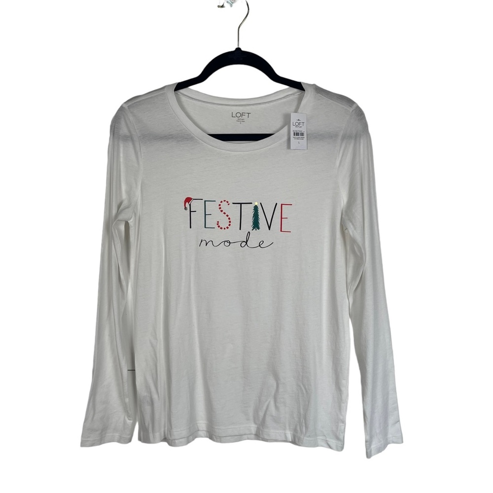 LOFT outlet long sleeve casual holiday graphic t shirt "festive mode" new size S